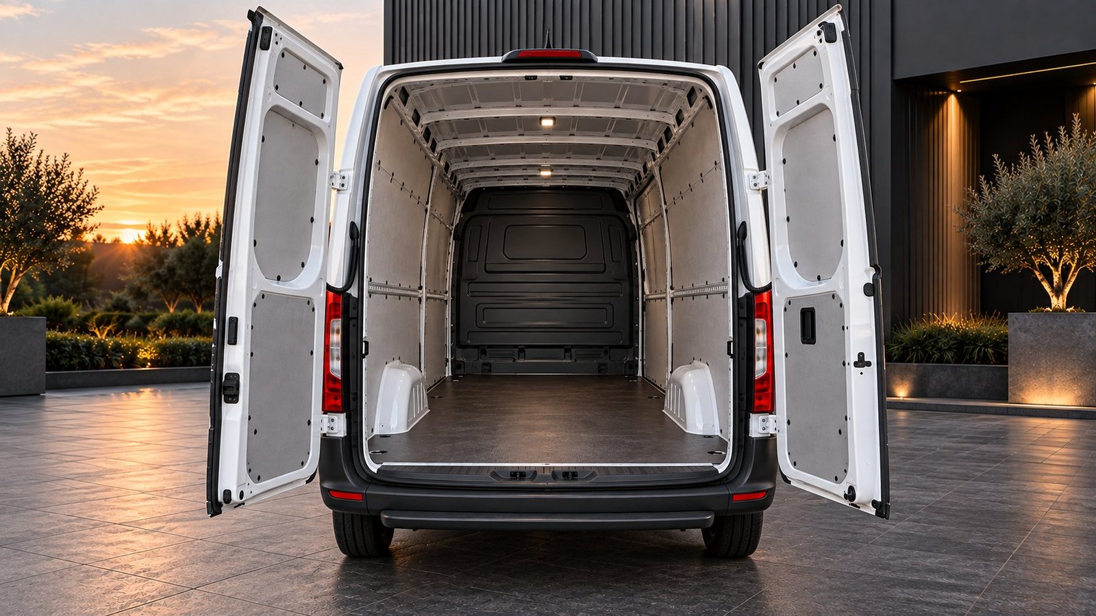 Geöffnete Ladefläche eines Mercedes Sprinter Transporters
